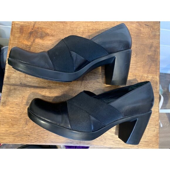 Dankso Tori Nappa Leather Pumps Size 39 Black Block Heel Comfort Shoes Elastic - Picture 6 of 7